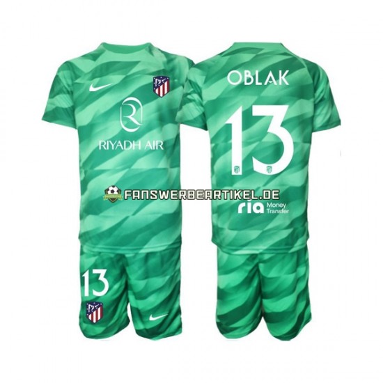 Jan Oblak 13 Torwart Trikot Atlético Madrid Kinder Auswärtsausrüstung Grün 2023-2024 Kurzarm