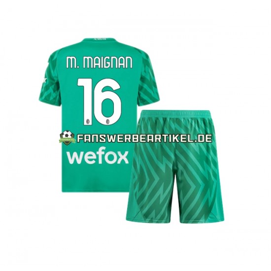 Mike Maignan 16 Torwart Trikot AC Mailand Kinder Heimausrüstung 2023-2024 Kurzarm