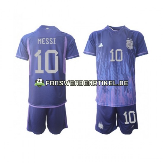 Lionel Messi 10 Trikot Argentinien Kinder Auswärtsausrüstung WM 2022 Kurzarm