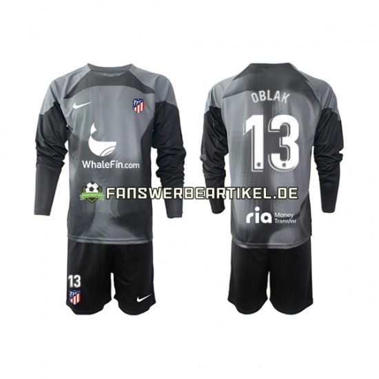 Jan Oblak 13 Torwart Trikot Atlético Madrid Kinder Auswärtsausrüstung 2022-2023 Langarm