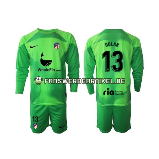 Jan Oblak 13 Torwart Trikot Atlético Madrid Kinder Heimausrüstung 2022-2023 Langarm