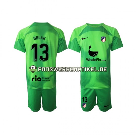 Jan Oblak 13 Torwart Trikot Atlético Madrid Kinder Heimausrüstung 2022-2023 Kurzarm