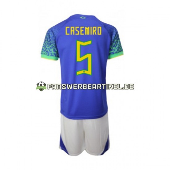 Casemiro 5 Trikot Brasilien Kinder Auswärtsausrüstung WM 2022 Kurzarm