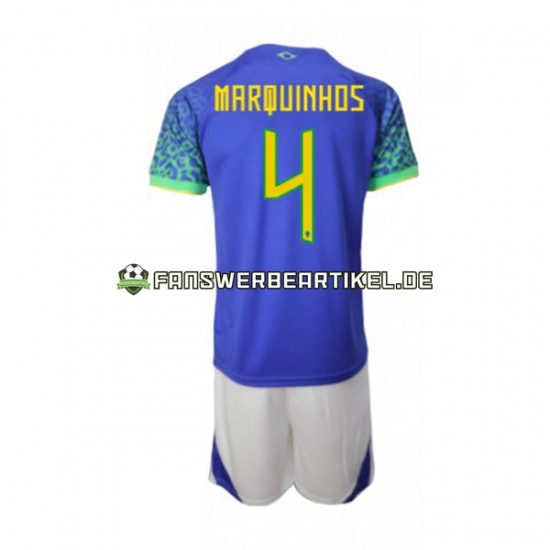 Marquinhos 4 Trikot Brasilien Kinder Auswärtsausrüstung WM 2022 Kurzarm