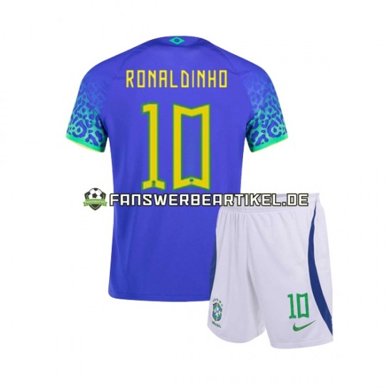 Ronaldinho 10 Trikot Brasilien Kinder Auswärtsausrüstung WM 2022 Kurzarm