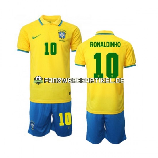 Ronaldinho 10 Trikot Brasilien Kinder Heimausrüstung WM 2022 Kurzarm