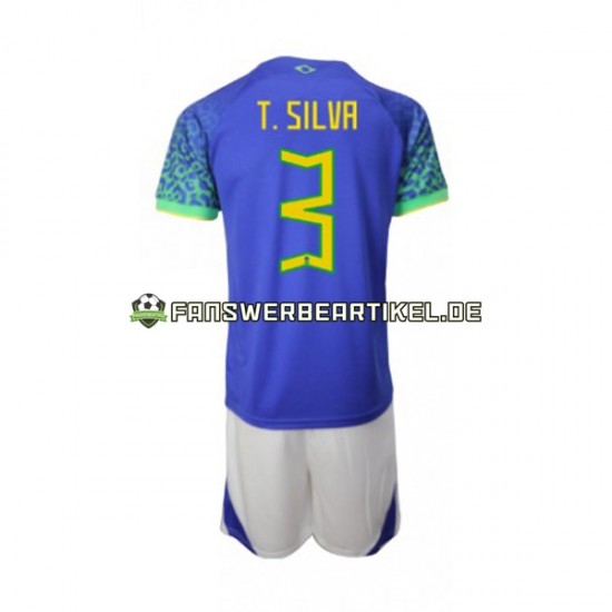 Thiago Silva 3 Trikot Brasilien Kinder Auswärtsausrüstung WM 2022 Kurzarm