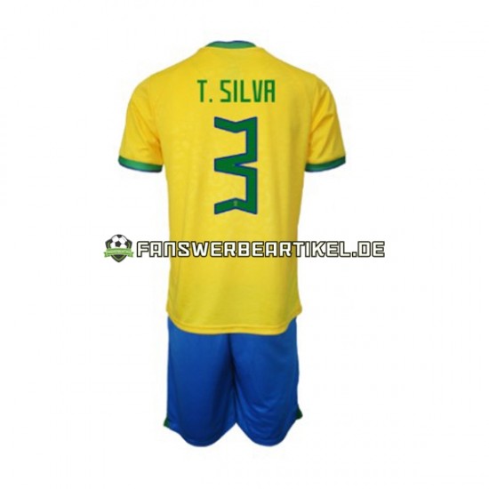 Thiago Silva 3 Trikot Brasilien Kinder Heimausrüstung WM 2022 Kurzarm