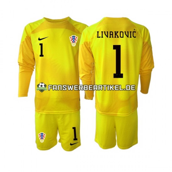 Dominik Livakovic 1 Torwart Trikot Kroatien Kinder Heimausrüstung WM 2022 Langarm