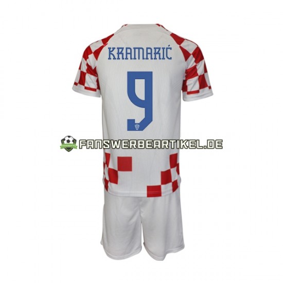 Kramaric 9 Trikot Kroatien Kinder Heimausrüstung WM 2022 Kurzarm