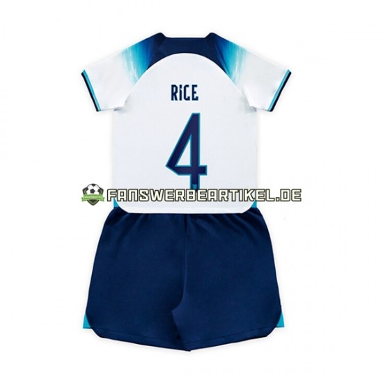 Rice 4 Trikot England Kinder Heimausrüstung WM 2022 Kurzarm