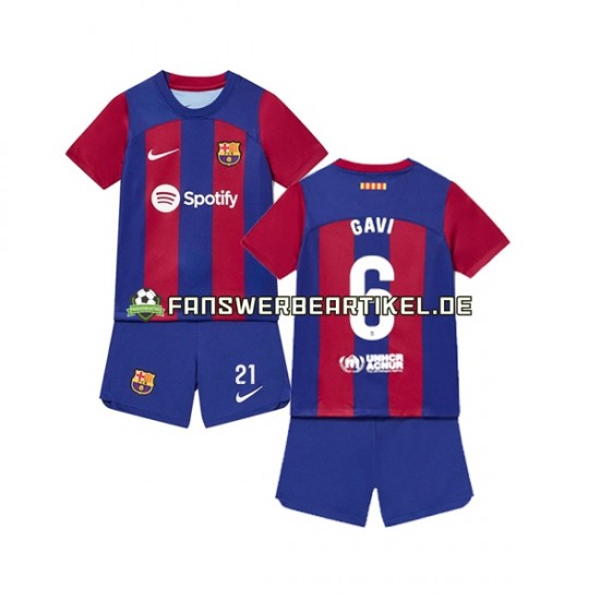 Gavi 6 Trikot FC Barcelona Kinder Heimausrüstung 2023-2024 Kurzarm