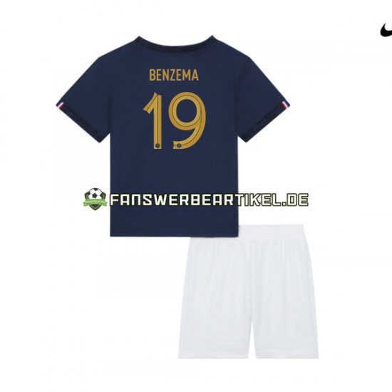 Benzema 19 Trikot Frankreich Kinder Heimausrüstung WM 2022 Kurzarm