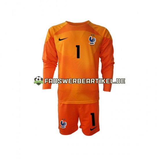 Hugo Lloris 1 Torwart Trikot Frankreich Kinder Auswärtsausrüstung WM 2022 Langarm