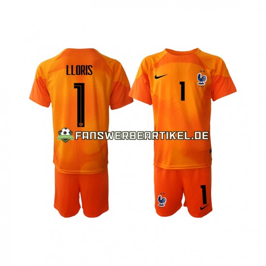 Hugo Lloris 1 Torwart Trikot Frankreich Kinder Auswärtsausrüstung WM 2022 Kurzarm