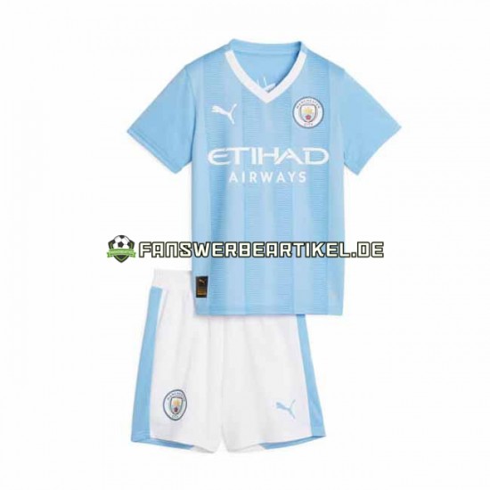 Trikot Manchester City Kinder Heimausrüstung 2023-2024 Kurzarm