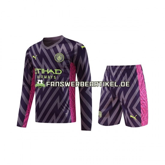 Torwart Trikot Manchester City Kinder Auswärtsausrüstung 2023-2024 Langarm