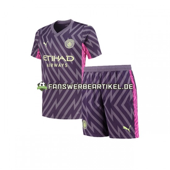 Torwart Trikot Manchester City Kinder Auswärtsausrüstung 2023-2024 Kurzarm