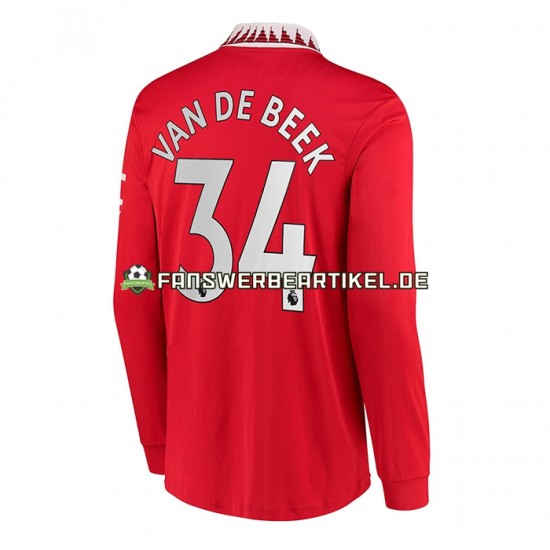 Donny van de Beek 34 Trikot Manchester United Herren Heimausrüstung 2022-2023 Langarm