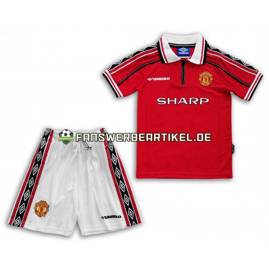 Retro Trikot Manchester United Kinder Heimausrüstung 1998-1999 Kurzarm