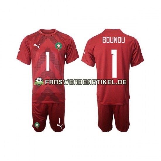 Yassine Bounou 1 Torwart Trikot Marokko Kinder Heimausrüstung 2022 Kurzarm