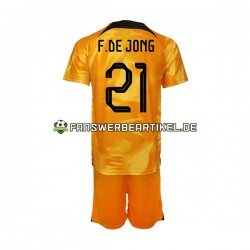Frenkie de Jong 21 Trikot Niederlande Kinder Heimausrüstung WM 2022 Kurzarm