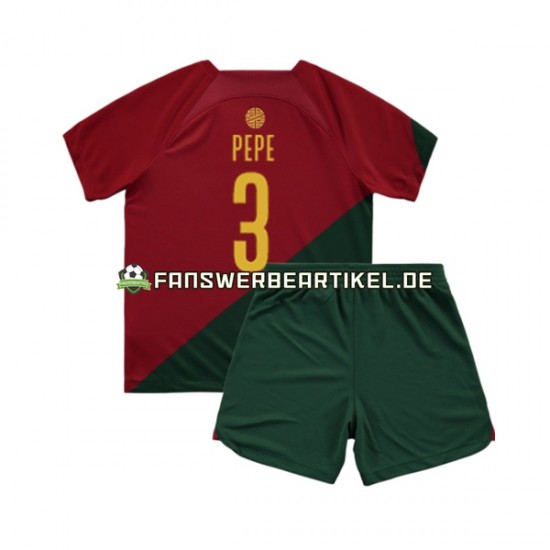 PEPE 3 Trikot Portugal Kinder Heimausrüstung WM 2022 Kurzarm