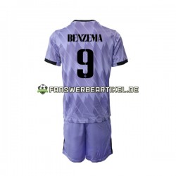 Karim Benzema 9 Trikot Real Madrid Kinder Auswärtsausrüstung 2022-2023 Kurzarm