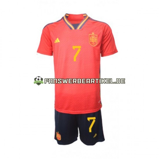 Alvaro Morata 7 Trikot Spanien Kinder Heimausrüstung WM 2022 Kurzarm