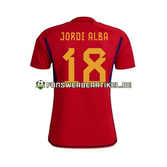 JORDI ALBA 18 Trikot Spanien Herren Heimausrüstung WM 2022 Kurzarm