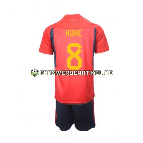 Koke 8 Trikot Spanien Kinder Heimausrüstung WM 2022 Kurzarm