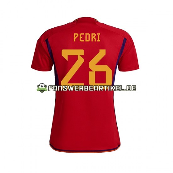 PEDRI 26 Trikot Spanien Herren Heimausrüstung WM 2022 Kurzarm