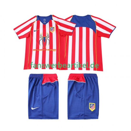Retro 2005 Trikot Atlético Madrid Kinder Heimausrüstung 2004 Kurzarm