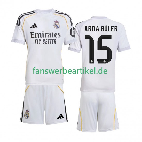 Arda Guler 15 Trikot Real Madrid Kinder Heimausrüstung 2025-2026 Kurzarm