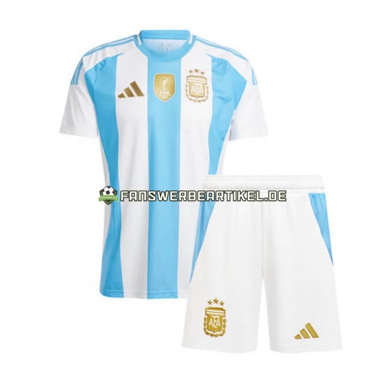 Copa America Trikot Argentinien Kinder Heimausrüstung Blau Weiß 2024 Kurzarm