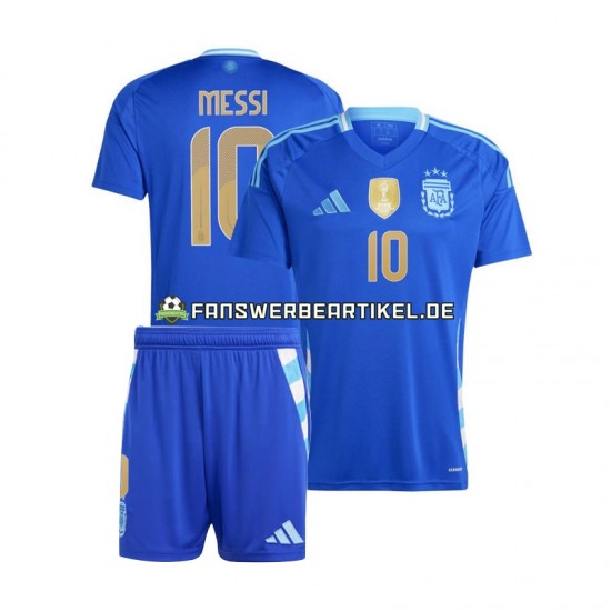 Lionel Messi 10 Copa America Trikot Argentinien Kinder Auswärtsausrüstung Blau 2024 Kurzarm