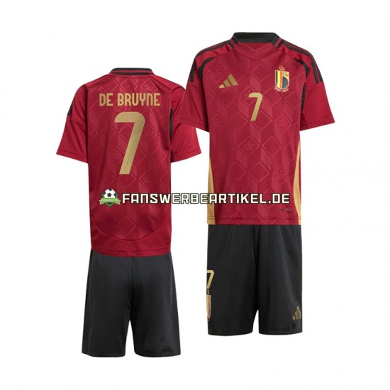 De Bruyne 7 Trikot Belgien Kinder Heimausrüstung Rot Euro 2024 Kurzarm