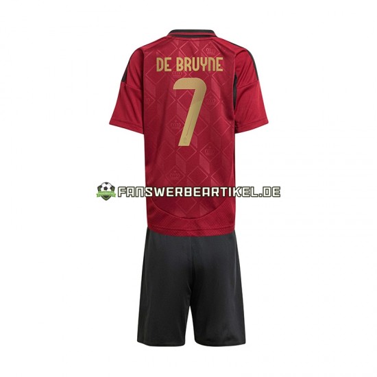 De Bruyne 7 Trikot Belgien Kinder Heimausrüstung Rot Euro 2024 Kurzarm