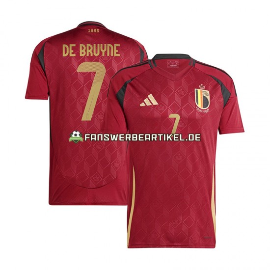 De Bruyne 7 Trikot Belgien Herren Heimausrüstung Rot Euro 2024 Kurzarm