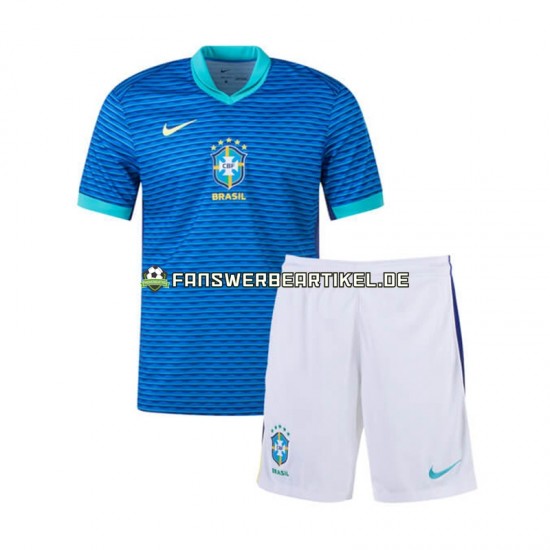 Copa America Trikot Brasilien Kinder Auswärtsausrüstung Blau 2024 Kurzarm