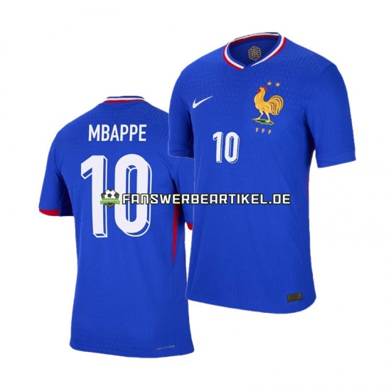 Kylian Mbappe 10 Trikot Frankreich Herren Heimausrüstung Blau Euro 2024 Kurzarm