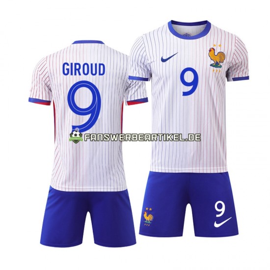 Olivier Giroud 9 Trikot Frankreich Kinder Auswärtsausrüstung Weiß Euro 2024 Kurzarm