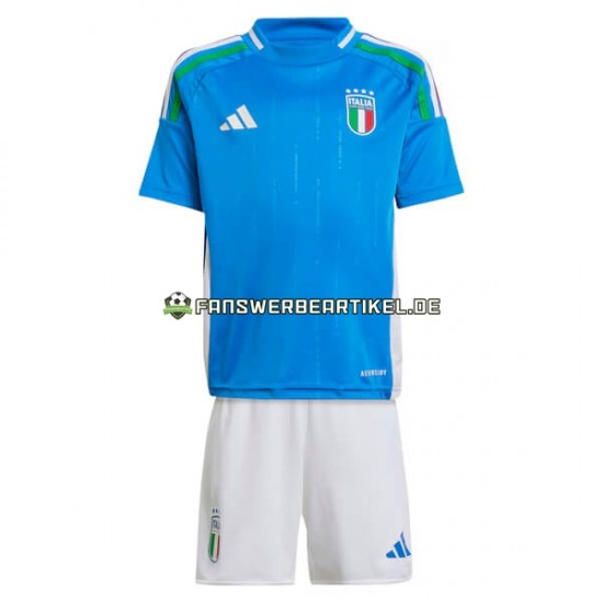 Trikot Italien Kinder Heimausrüstung Blau Euro 2024 Kurzarm