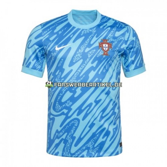 Torwart Trikot Portugal Herren Ausweich ausrüstung Blau Euro 2024 Kurzarm