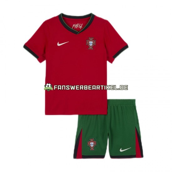 Trikot Portugal Kinder Heimausrüstung Rot Euro 2024 Kurzarm