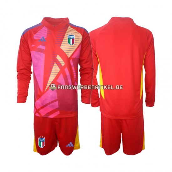 Torwart Trikot Italien Kinder Ausweich ausrüstung Rot Euro 2024 Langarm