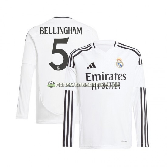 Jude Bellingham 5 Trikot Real Madrid Herren Heimausrüstung Weiß 2024-2025 Langarm