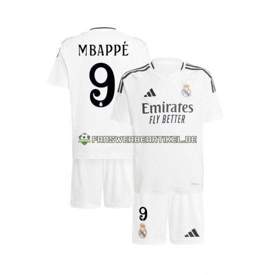 Kylian Mbappe 9 Trikot Real Madrid Kinder Heimausrüstung Weiß 2024-2025 Kurzarm