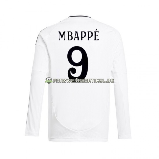 Kylian Mbappe 9 Trikot Real Madrid Herren Heimausrüstung Weiß 2024-2025 Langarm