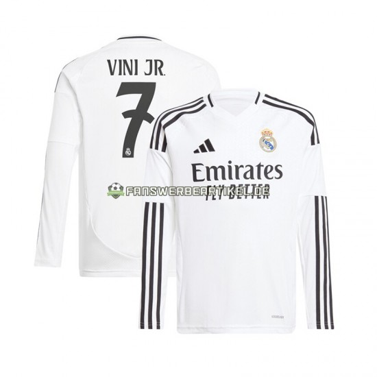 Vinicius Junior 7 Trikot Real Madrid Herren Heimausrüstung Weiß 2024-2025 Langarm